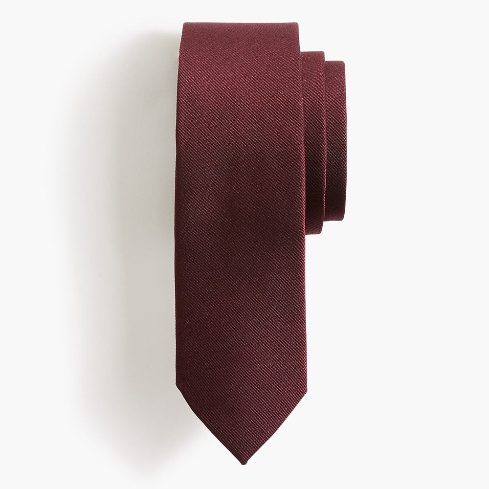 NWOT J.Crew Solid Tie Burgundy Red Ribbed 100% Silk - Sold Out Style!